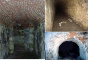 The floor of the immense chamber appeared to be collapsed revealing several passageways underneath.